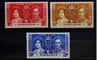 Изображение Барбадос 1937 г. Gb# 245-247 • Коронация • MNH OG VF • полн. серия ( кат.- £1,9 )