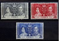 Изображение Кипр 1937 г. Gb# 148-150 • Коронация • MLH OG VF • полн. серия ( кат.- £8 )