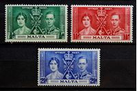 Изображение Мальта 1937 г. Gb# 214-216 • Коронация • MH OG VF • полн. серия ( кат.- £2,75 )