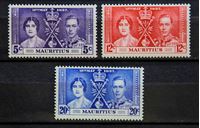 Изображение Маврикий 1937 г. Gb# 249-251 • Коронация • MLH OG VF+ • полн. серия ( кат.- £2,75 )