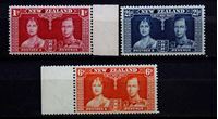 Изображение Новая Зеландия 1937 г. Gb# 599-601 • Коронация • MNH OG XF+ • полн. серия ( кат.- £2 )