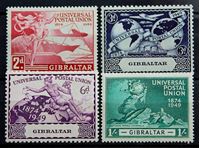 Изображение Гибралтар 1949 г. Gb# 136-139 • 75 лет Всемирному почтовому союзу / Омнибус • MLH OG XF • полн. серия ( кат.- £4,75 )