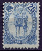 Изображение Берег Сомали 1902 г. Iv# 44 • 25c. воин на верблюде • Used VF ( кат.- €20 )