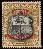 Изображение Северное Борнео 1901-1905 гг. Gb# 132 • Надпечатка BRITISH PROTECTORATE / 6с • MLH OG VF ( кат.- £55 )