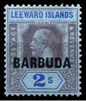 Изображение Барбуда 1922 г. Gb# 6 • 2s. • Георг V (надпечатка) • MLH OG XF ( кат.- £15 )