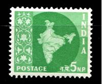 Image de Индия 1957-58 гг. Gb# 378 • 5 n.p. Стандарт. Карта страны. • MNH OG XF