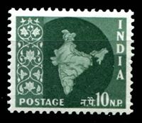 Image de Индия 1957-58 гг. Gb# 380 • 10 n.p. Стандарт. Карта страны. • MNH OG XF