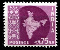 Image de Индия 1957-58 гг. Gb# 385 • 75 n.p. Стандарт. Карта страны. • MNH OG XF