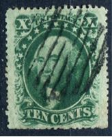 Image de США 1857-61 гг. SC# 32 • 10 c. Джордж Вашингтон • Used F ( кат.- $250 )