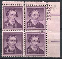 Изображение США 1954-68 гг. SC# 1052 • 1$. Патрик Генри • MNH OG XF+ • № кв. блок ( кат.- $25 )