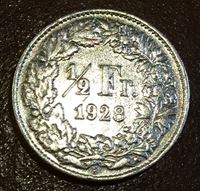 Изображение Швейцария 1928 г. • KM# 23 • 1/2 франка • серебро • AU