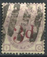 Изображение Великобритания 1880-83 гг. Gb# 159 • 3d. на 3d. надпечатка • Used VF ( кат.- £185 )