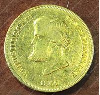 Bild von Бразилия 1866г. KM# 467 • 10 тыс. рейс • золото 917 - 8.96 гр. • AU+