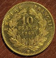 Bild von Франция 1863г. BB(Страсбург) 10 франков золото 900 - 3.225 гр. • AU