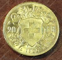 Bild von Швейцария 1935 г. KM# 35.1 • 20 франков • золото 900 - 6.45 гр. • MS BU GEM!