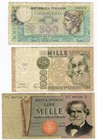 Изображение Италия 1969-1982 гг. • 500, 1000, 1000 лир • VF