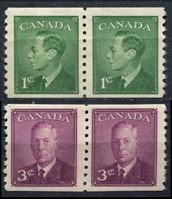 Image de Канада 1950г. Gb# 429-30 • 1 и 3 цента. Стандарт, рулонные • MNH OG XF / пары ( кат.- £3 )