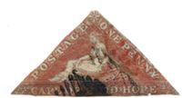 Изображение Мыс Доброй Надежды 1857 г. Gb# 5 • 1d. "Треуголка". кирпично-красная. RARE!!! • Used VG ( кат.- £900 )