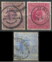 Изображение Великобритания 1902-10 гг. Gb# 260,263,265 • 2sh.6d., 5sh. и 10sh. Король Эдуард VII • Used VF ( кат.- £800 )