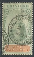 Изображение Тринидад 1896 г. Gb# 122 • 5sh. "Британия". • Used XF ( кат.- £75 )