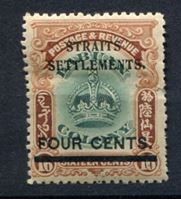 Изображение Стрейтс Сетлментс 1906-7 гг. Gb# 145 • 4с. на 16с.(Лабуан) надпечатка нов. номинала • MH OG VF