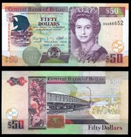 Изображение Белиз 2010 г. P# 70d • 50 долларов • регулярный выпуск • серия № - DG 086652 • UNC пресс ( кат. - $125 )