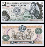 Изображение Колумбия 1983 г. P# 409d • 20 песо • регулярный выпуск • UNC пресс
