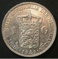 Изображение Нидерланды 1929 г. • KM# 161.1 • 1 гульден • (серебро) • регулярный выпуск • AU