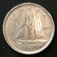 Image de 1943 г. • KM# 34 • 10 центов • Георг VI (серебро) • XF+