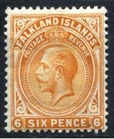 Изображение Фолклендские о-ва 1912-1920 гг. Gb# 64 • 6d. Георг V • стандарт • MLH OG XF ( кат.- £15 )