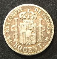 Image de Испания 1881 г. • KM# 685 • 50 сентимос • Альфонсо XII (серебро) • регулярный выпуск • XF-