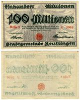 Изображение Германия 1923 г. • Ройтлинген • 100 миллионов марок • AU+