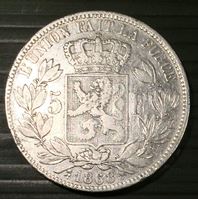 Bild von Бельгия 1868 г. • KM# 24 • 5 франков • Леопольд II (серебро) • XF-AU ( кат.- $100,00 )