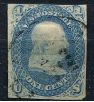 Bild von США 1861 г. SC# 63 • 1c. Бенджамин Франклин • Used G ( кат.- $50 )