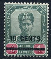 Изображение Малайя • Джохор 1904 г. Gb# 59 • 10c. на 4c. надпечатка нового номинала • MH OG XF ( кат.- £10 )