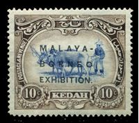 Изображение Малайя • Кедах 1922 г. Gb# 48 • 10c. надпечатка "Выставка Борнео-Малайя" • MLH OG XF ( кат.- £11 )