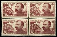 Изображение Кот-д'Ивуар 1937 г. Iv# 139 • 65c. • 50-летие путешествия Густава Луи Бингера • MNH OG XF • кв.блок ( кат.- €4 )