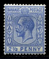 Изображение Багамы 1912-19 гг. Gb# 84 • 2 1/2d. • король Георг V • стандарт • MLH OG VF- ( кат.- £5 )