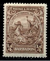 Изображение Барбадос 1925-35 гг. Gb# 229 • Георг V основной выпуск • 1/4d. • "Правь Британия" • MLH OG XF