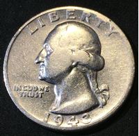 Изображение США 1943 г. S • KM# 164 • квотер(25 центов) • (серебро) • Джордж Вашингтон • регулярный выпуск • VF-