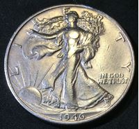 Изображение США 1946 г. S • KM# 142 • полдоллара • (серебро) • "Шагающая Свобода" • регулярный выпуск • XF+