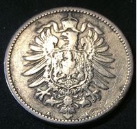 Image de Германия 1883 г. • KM# 7 • 1 марка • (серебро) • Имперский орел • регулярный выпуск • VG