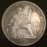 Picture of Французский Индокитай 1905 г. A (Париж) • KM# 5a.1 • 1 пиастр • торговый, образца 1780 г. • регулярный выпуск • AU+ • копия