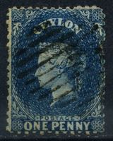 Изображение Цейлон 1867-70 гг. Gb# 63 • 1d. • Королева Виктория ( перф. - 12 х 12,5, в.з. - СС) • Used XF ( кат.- £15 )