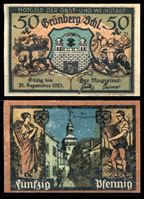 Bild von Германия • Грюнберг 1921 г. • 50 пфеннигов • ночная улица • локальный выпуск • UNC пресс