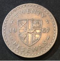Picture of Гана 1967 г. • KM# 17 • 20 песева • государственный герб • какао • регулярный выпуск • XF