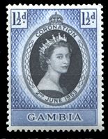 Изображение Гамбия 1953 г. Gb# 170 • Коронация Елизаветы II • 1 1/2d. • MLH OG XF