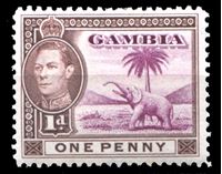 Изображение Гамбия 1938-46 гг. Gb# 151 • Георг VI основной выпуск • 1d. • слон под пальмой • MLH OG XF