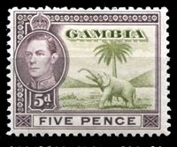 Изображение Гамбия 1938-46 гг. Gb# 154a • Георг VI основной выпуск • 5d. • слон под пальмой • MLH OG XF