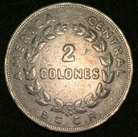 Изображение Коста Рика 1968 г. KM# 187.2 • 2 колона • герб страны • регулярный выпуск • XF